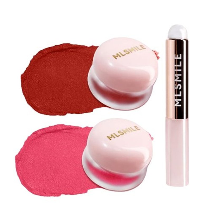 Lip Pudding Pot, Lip & Cheek Blurry Pudding Pot, Blurring Makeup Blush, Buildable Lightweight, Multi-Use Soft Matte Velvet Finish,With A Lip Pudding Pot Brush (02 crush+05 cupid)