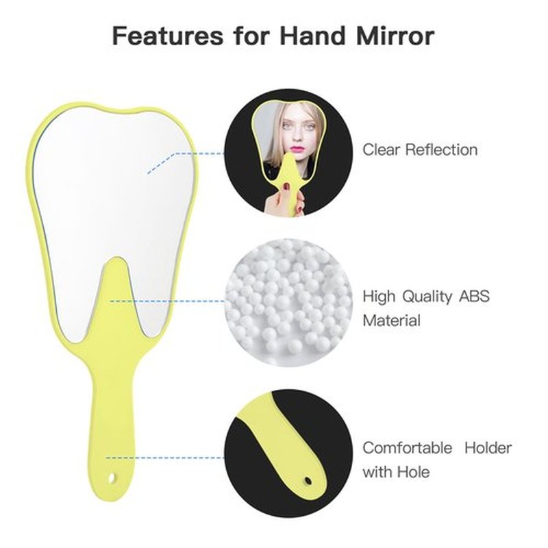 Annhua Hand Mirrors with Handle Tooth-Shape Dental Mirror Tool Face Mirror Yellow, Hand Held Travel Mirror Small and Cute, Used for Oral Clinic, Salon, Barber and Hairdressing