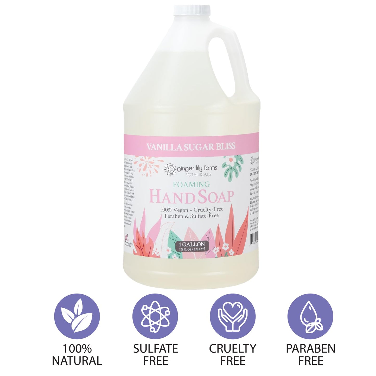 Ginger Lily Farms Botanicals All-Purpose Foaming Hand Soap Refill, 100% Vegan & Cruelty-Free, Vanilla Sugar Bliss Scent, 1 Gallon (Pack of 4)