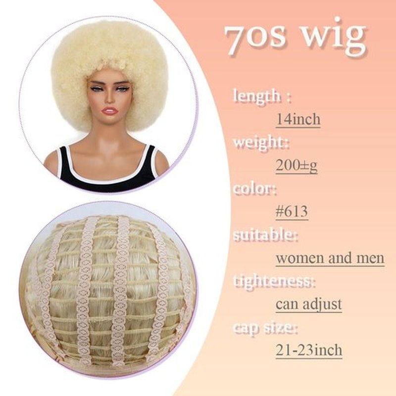 FYIMUYI Afro Wig - Soft 70s Afro Wig For Black Women Short Curly Afro Kinky Wig Large Bouncy And Soft Natural Looking Synthetic Wigs For Daily And Party Halloween Costume Use (# 613
