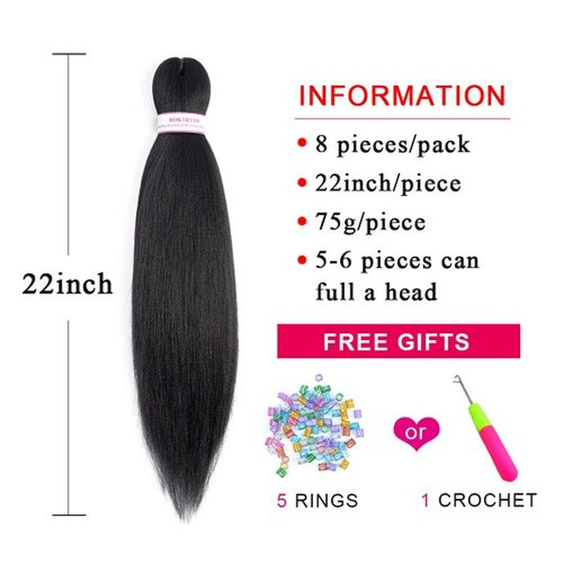 Braiding Hair Pre Stretched Long Pre Stretched Braiding Hair Extensions Braiding Hair Pre Stretched 22 Inch 8 Packs Synthetic Braiding Hair Extensions For Braids (22inch,1B)