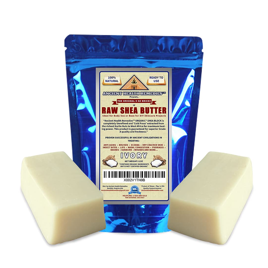 ANCIENT HEALTH REMEDIES Organic Unrefined Raw AFRICAN IVORY WHITE SHEA BUTTER BLOCKS/JAR Bulk Size Grade A for Anti Aging Dry Skin Base for DIY Body Butter, Beauty