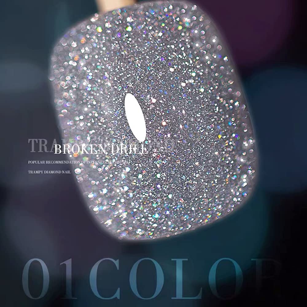 VERONNI Glitter Nail Gel Poish,Reflective Shine Nail Gel Polish Diamond Sparkling Explosion Nail Gel Soak Off UV LED Gel Nail Art Manicure10ml -Silver (S-001)