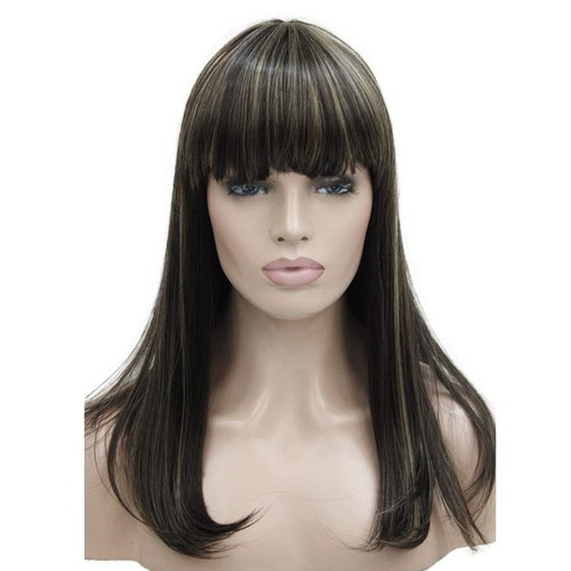 Lydell 14" Long Straight Wig Soft Heat Fiber Hair Cute Neat Bang Under Shoulder Full Wig (6TT24B)