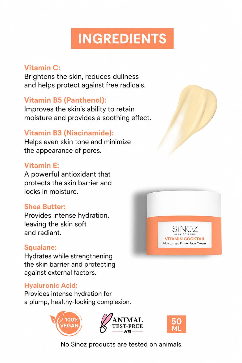 sinoz Vitamin Cocktail-Moisturizing Nutritious Repair Face Cream Vitamin and Makeup Base 50Ml