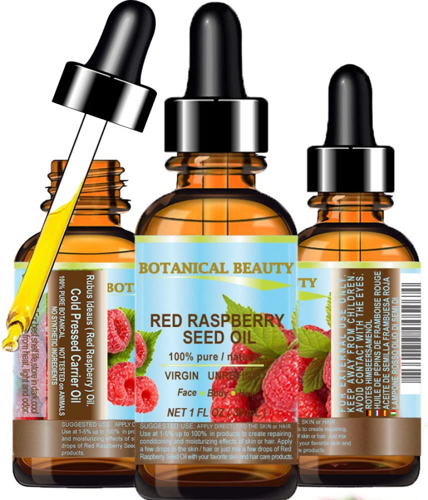 Botanical Beauty RED RASPBERRY SEED OIL 100% Pure Natural Virgin Unrefined Undiluted Cold Pressed Carrier Oil for Face, Skin, Hair, Body, Nails. Rich in Vitamin C, Vitamin E (1 Fl Oz)