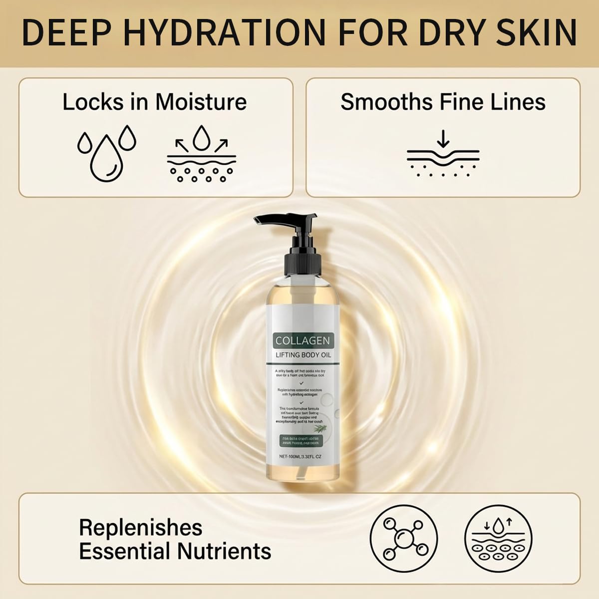 Divinvera Collagen Body Oil - Collagen Lifting Body Oil, Hydrating & Firming Dry Oil, Lightweight Fast-Absorbing Non-Greasy Moisturizer for Smooth Radiant Skin, For Women & Men, 3.38 Fl Oz