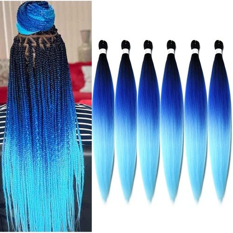 BALINGHAIR Pre-Stretched Braiding Hair Extensions Braids Hair 28 Inch Ombre Black to Blue to Sky Blue(C9-6Packs)