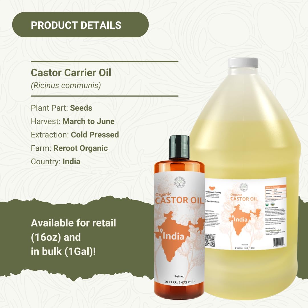 Nature Packaged Organic Castor Oil Direct From India - Cold Pressed Castor Oil For Face, Hair Growth, Eyelash Serum, Eyebrow - Skin and Face Moisturizer and Detox - Hexane Free 32oz
