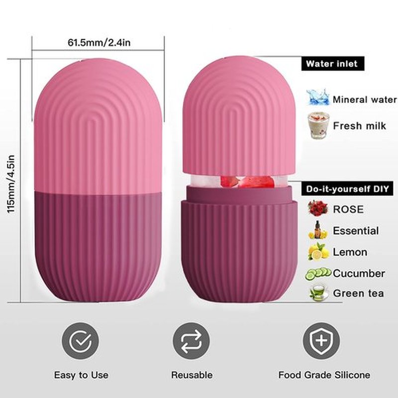XHJRI Ice Face Roller Massager,Ice Cube Roller for Face, Eyes and Neck Naturally Conditioning and Skin Care,De-Puff Eye Bags,Reduce Migraine Pain,Reusable Massage Silicone Ice Mold (Rose)