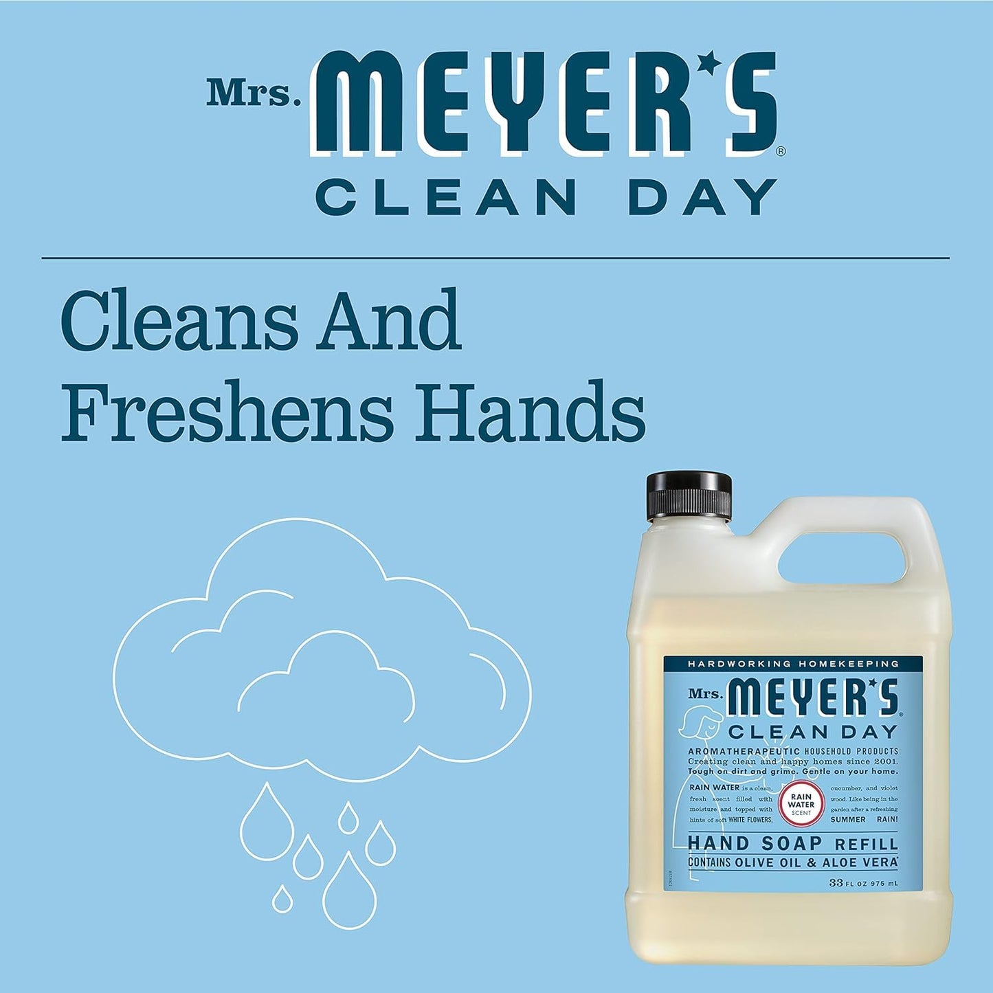 Mrs. Meyer's Liquid Hand Soap - Rainwater Scent | 33 oz Refill & 12.5 oz Bottle Set