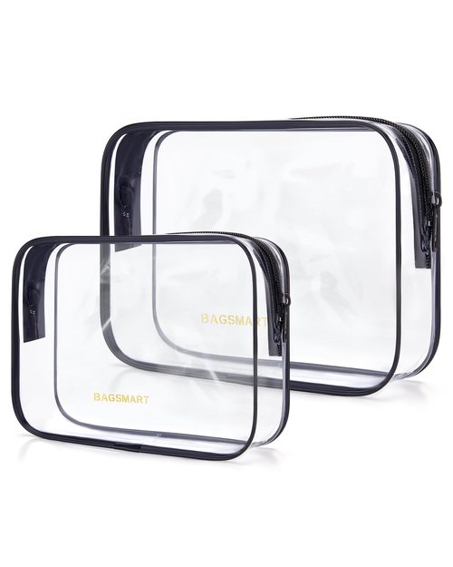 BAGSMART Clear Toiletry Bag, TSA Approved Travel Toiletry Bag Carry On Travel Accessories Bag Airport Airline Quart Size Bags water-resistant Makeup Bag for Women