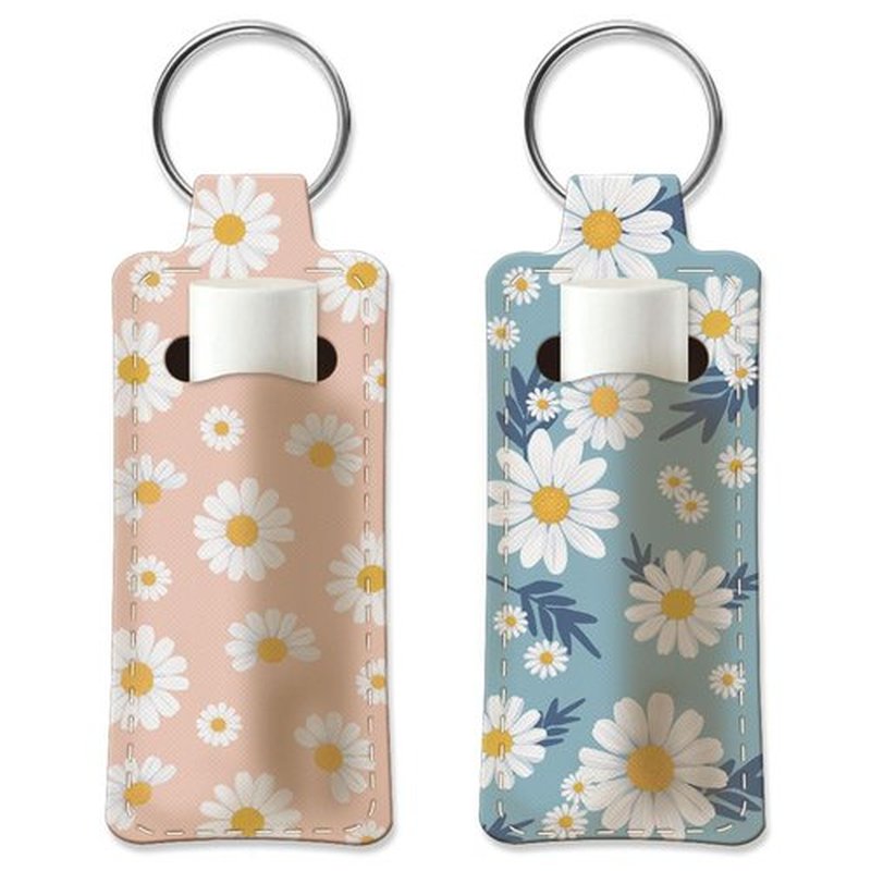 OLYCRAFT 2pcs Lipstick Holder Keychain Daisy Pattern Lip Balm Holders Elastic Diving Fabric Lipstick Keychains Portable Lipstick Holder Bags Lipstick Sleeve Key Ring Holder for Lipstick Chapstick
