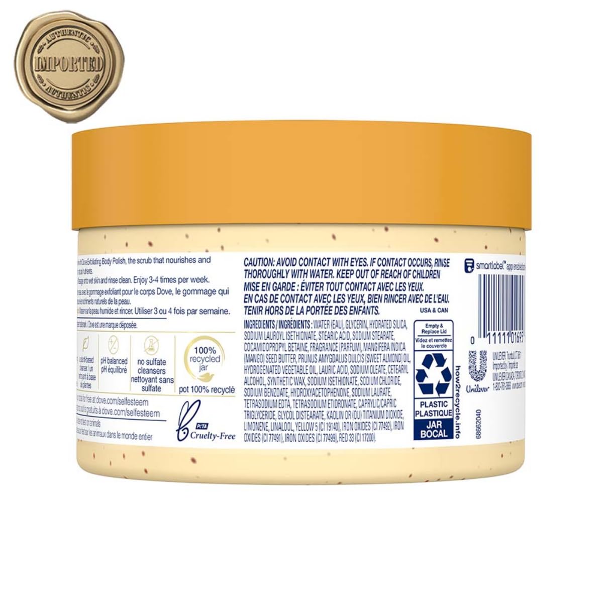 Dove Exfoliating Body Polish Scrub with Almond & Mango Butter - 10.5 oz (4 Count) for Dry Skin