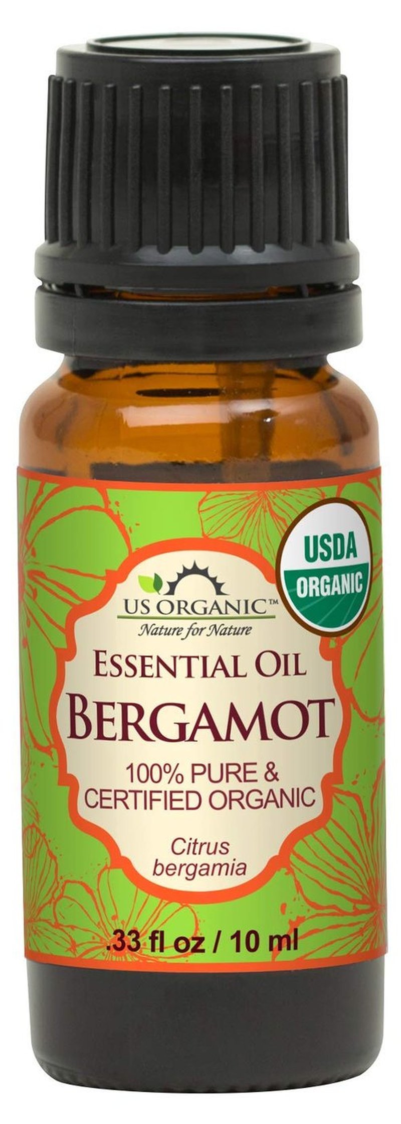 US Organic 100% Pure Bergamot Essential Oil, USDA Certified Organic, Cold Pressed, with Euro droppers (More Size Variations Available) (10 ml / .33 fl oz)