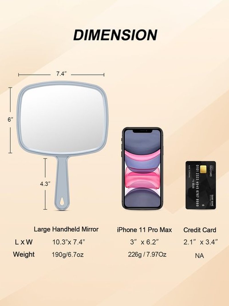 Gladmart Hand Mirror Salon Barber Hairdressing Handheld Mirror with Handle(Square,Black and Grey,7.4 x 10.3 inches), 2PCS, Black&grey