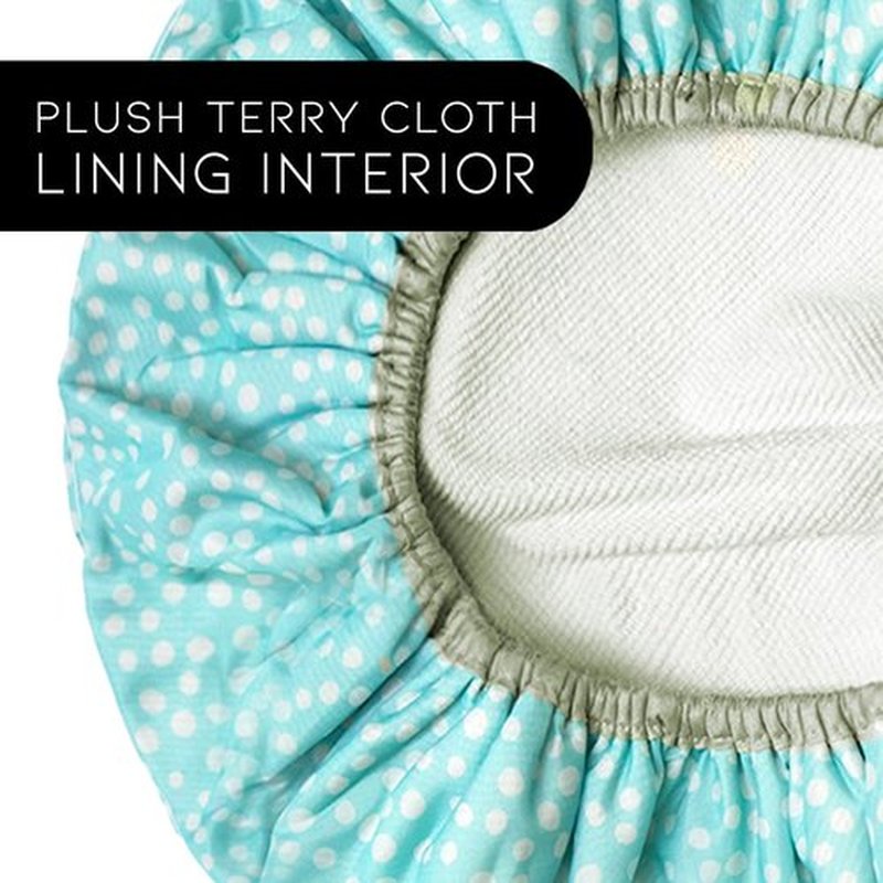Reusable Nylon Shower Cap & Bath Cap, Reversible Oversized Waterproof Shower Caps Large Designed for all Hair Lengths w Terry Lining & Elastic Band Stretch Hem Hair Hat - Socialite Mint To Be