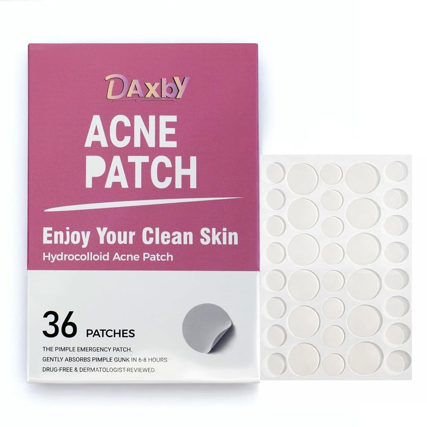 Daxby Acne Patch Hydrocolloid Pimple Covers – Invisible Blemish Spot Patches, Thin & Gentle, 36 Count