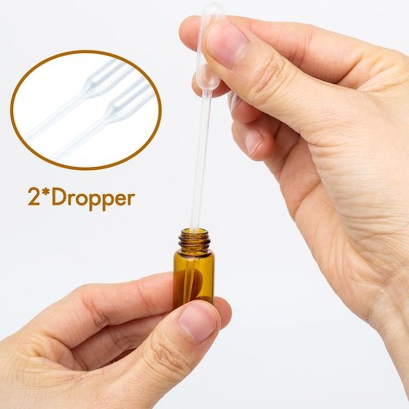 ZEJIA 3ml Roller Bottles 24Pack Amber Thick Glass Essential Oil Roller Bottles Stainless Steel Roller Ball with 2 Droppers