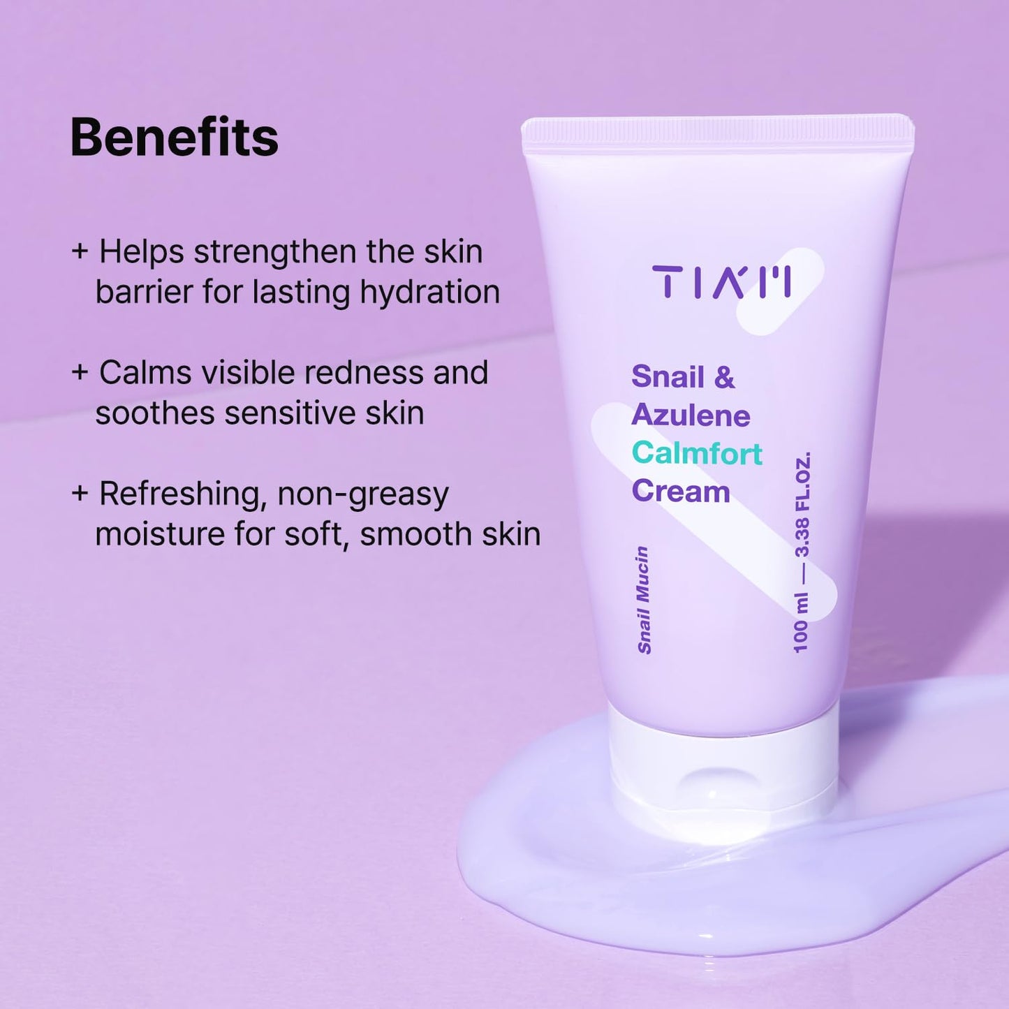TIA'M TIAM Snail & Azulene Calmfort Cream, 3.38 fl oz, 92% Snail Mucin, Lightweight Calming & Moisturizing Cream for Soft, Glass Skin, Korean Skin Care, Day & Night Moisturizer Face Cream