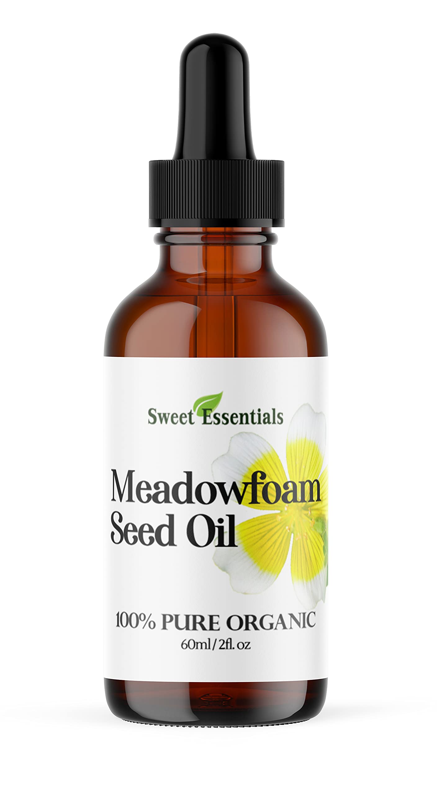 Sweet Essentials Premium Organic Meadowfoam Seed Oil, Imported From Canada, 2oz Glass Bottle, 100% Pure, Cold Pressed - For Hair, Skin and Nails | Perfect Carrier Oil | Also Excellent For Mature Skin