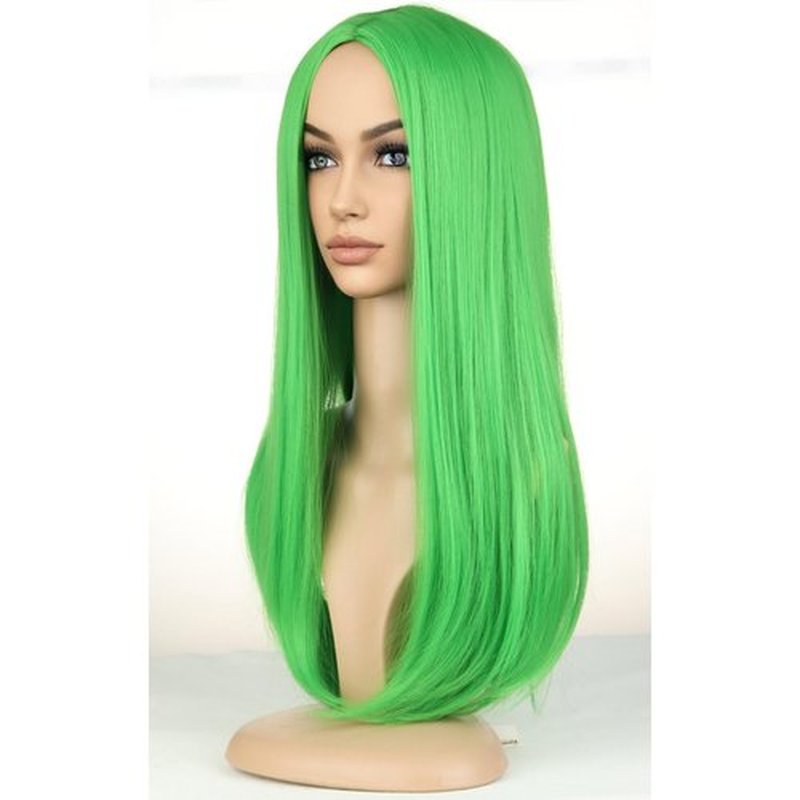 BERON Green Long Wigs Women's Straight Hair Wig Synthetic Middle Part Wig Cosplay Halloween Party or Daily Use Wig Cap Included