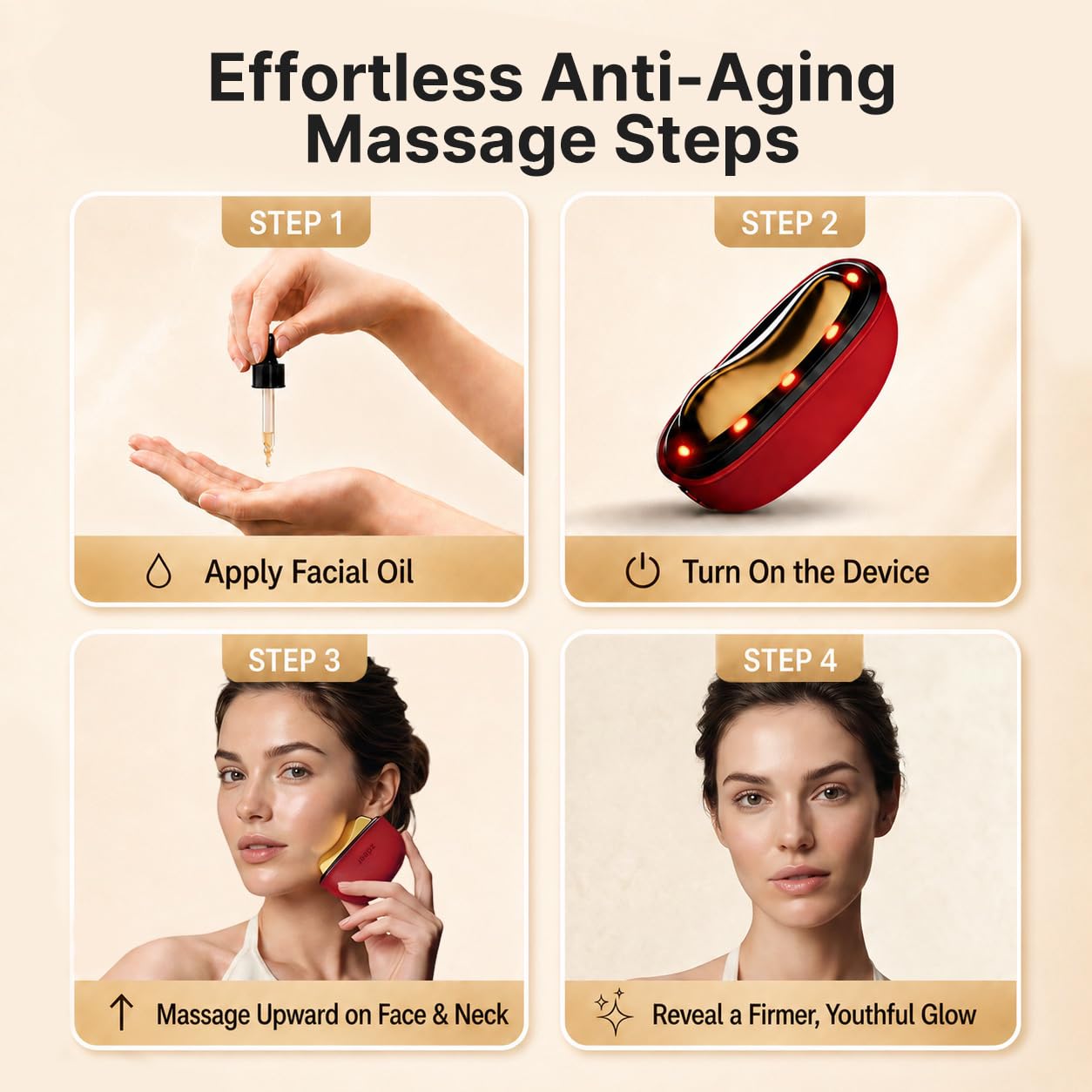 ZDEER GS5 Brass Heated Electric Gua Sha Facial Sculpting Tool with Vibration, Women's Facial Massager, LED Red Light Therapy for Neck & Face, Skin Firming Device, Premium Birthday Gift for Women, Red