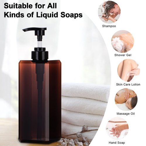 Yebeauty Pump Bottle Dispenser, 27oz 800ml Empty Plastic Shampoo Pump Dispenser Shower Soap Dispenser Refillable Liquid Containers for Conditioner Body Wash, Bathroom Kitchen, 2 Pack Brown