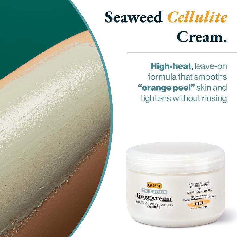 GUAM Fangocrema Anti-Cellulite Cream - Seaweed & Tourmaline FIR for Skin Tightening | 10.5 Oz Hot Gel with Caffeine for Firming & Contouring