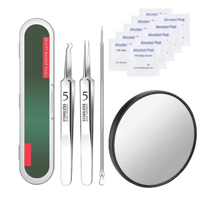 Usiveinborn Blackhead Remover, Usiveinborn Tweezers, Blackhead Tweezers, Professional Facial Blackhead Remover Tweezers, Stainless Steel Precision Pimple Popper Tool Kit (Set A)