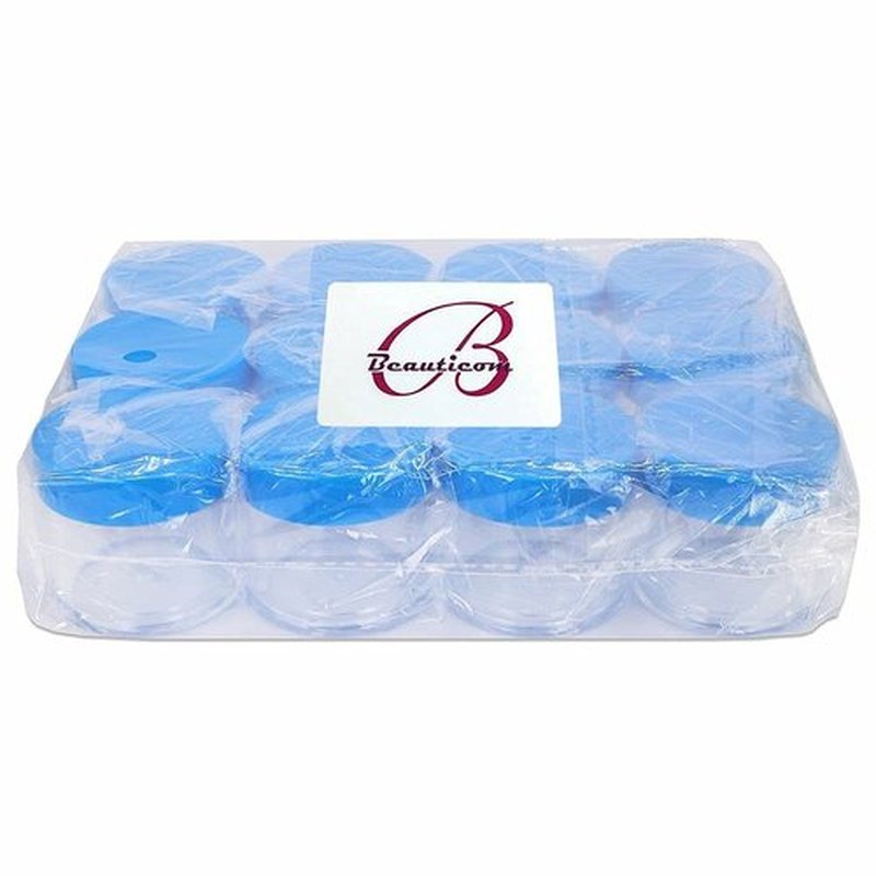 Beauticom 30g/30ml (1 fl. oz.) Double Wall Clear Plastic Leak Proof Jars with Flat Top Lids for Creams, Lotions, Make Up, Powders, Glitters, and more... (Color: Blue, Pieces: 12)