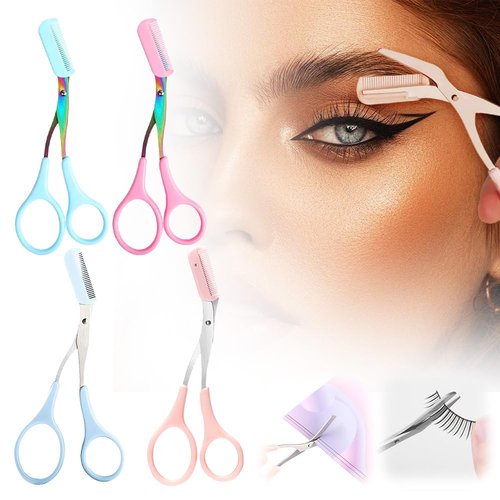 Eyebrow Trimming Scissors, Eyebrow Scissors with Comb, Non-Slip Eyebrow Trimming Razor, Hair Removal Eyebrow Scissors Makeup Tool, Precision Eyebrow Trimming Scissors Gifts for Men Women (B-Mix)