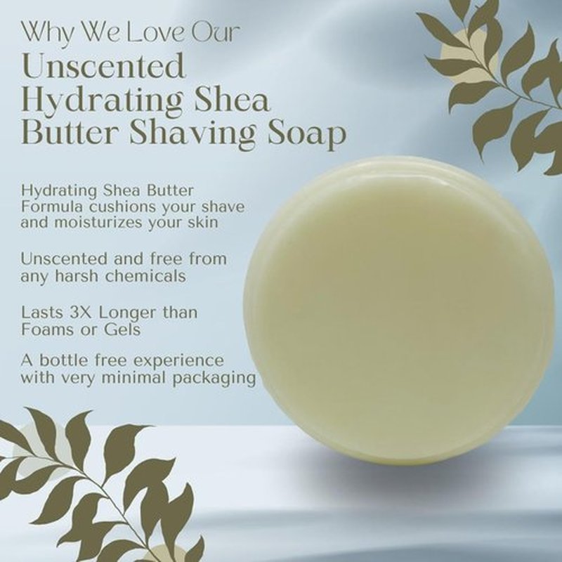 Women's Unscented Shea Butter All Natural Shaving Soap – Ideal for Sensitive Skin, Long Lasting, and Perfect for Shaving Legs – Moisturizes and Rehydrates Skin