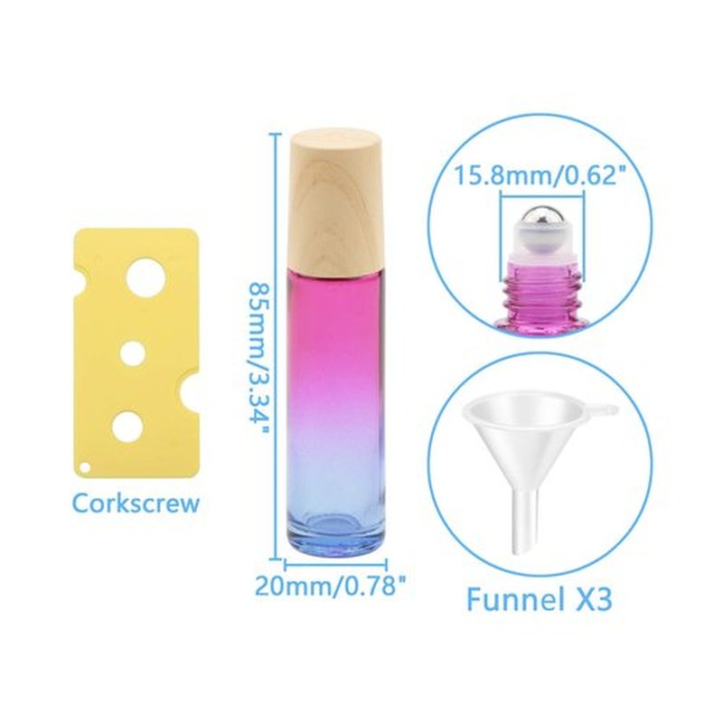 Newzoll 8 Pcs 10 ml (1/3 oz) Glass Roll on Bottles Rose Blue Gradient Roller Bottles Vials Container for Essential Oils Perfume Lip Balms
