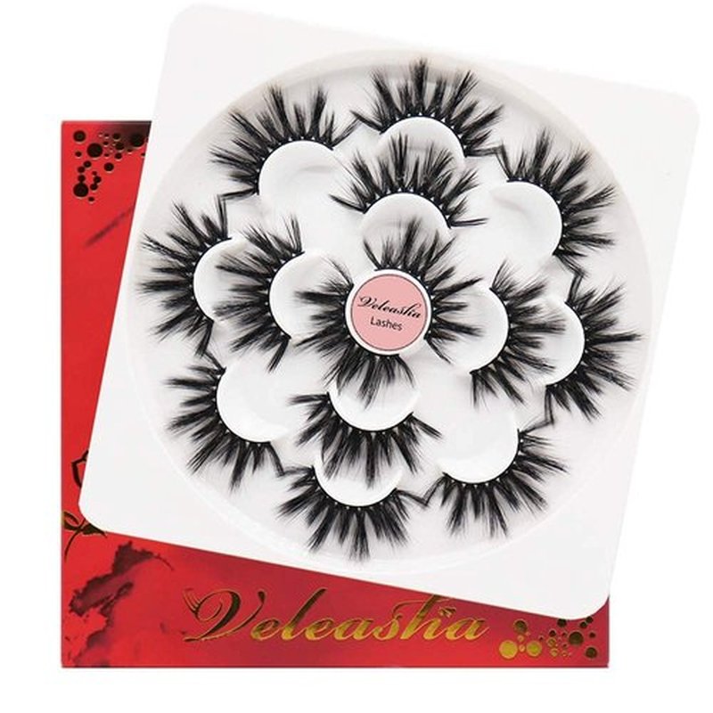 Veleasha Lashes Faux Mink Lashes Eyelashes Dramatic Look Spiky False Eyelashes Handmade Volume Fake Lashes Long Eye Lashes 7 Pairs Luxurious Fluffy Fake Eyelashes Pack (45A)