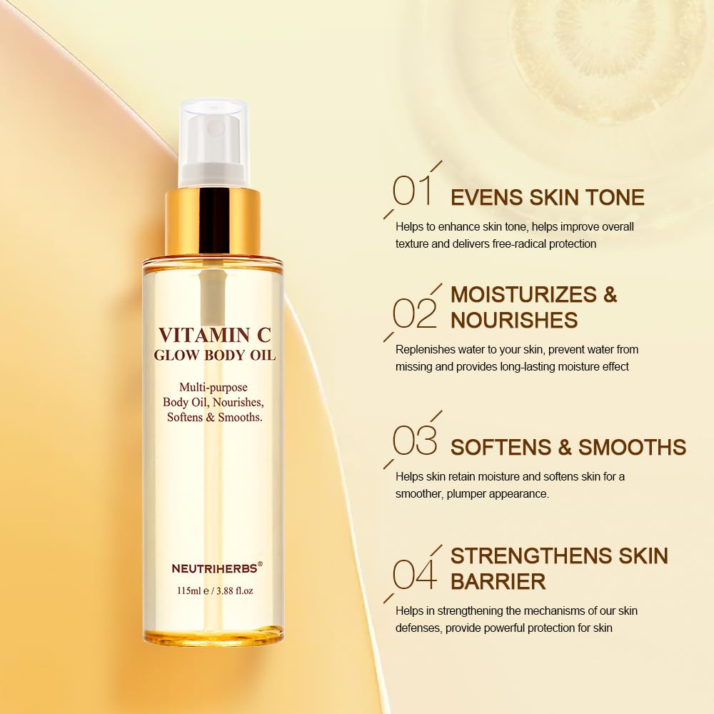 Neutriherbs Body Rosehip Oil for Dry Skin, Moisturizer/Hydrating/Glow/Brightening/Body Massage rosehip seed Oil for All Skin Types 115 ml / 3.88 oz
