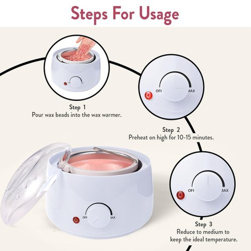 Professional Portable Wax Warmer Machine: Melts Hard Wax Beads for Body Face Hair Removal - with 14oz Wax Pot Adjustable Temperature Clear Lid (White)
