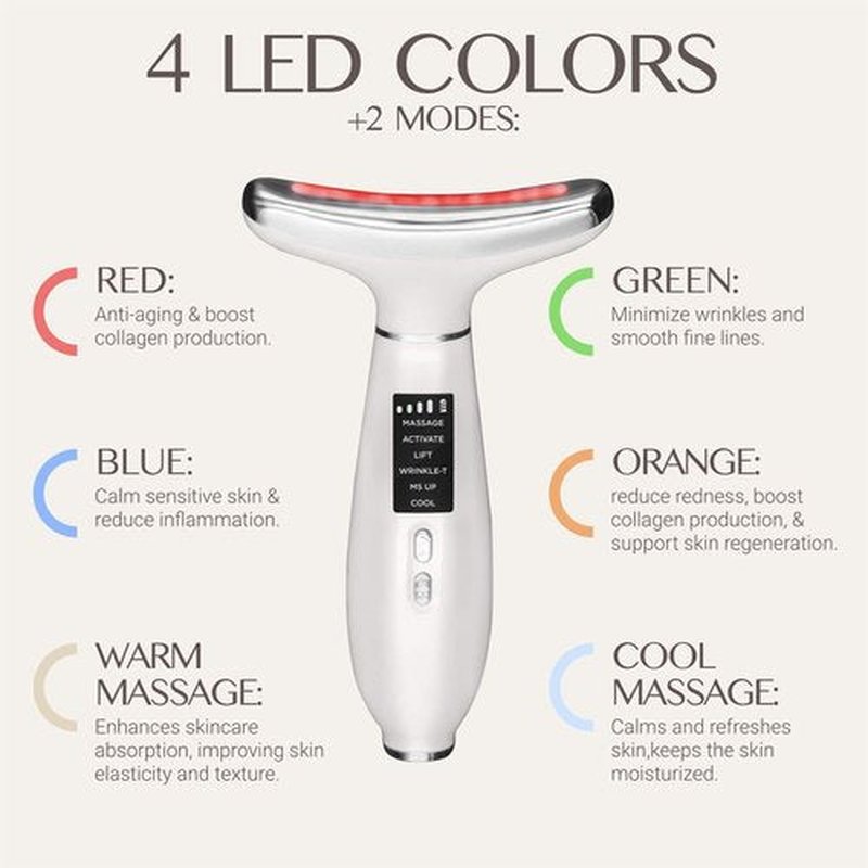 SOLVANTA 4-in-1 Red Light Face Massager Device: Gentle Heating, Vibration, Cool and 4-Color LED Light – Home Self-Care Tool for Skin Wellness (White)