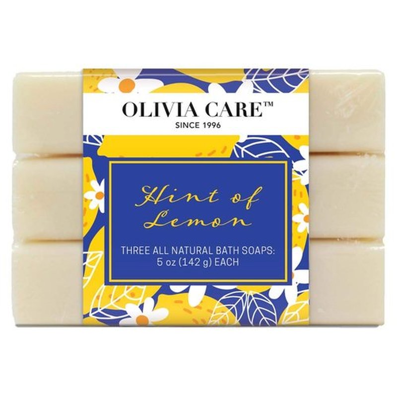 Lemon Bar Soap 3 Pack By Olivia Care - Natural, Organic - Infused with Amazing Citrus Lemon Essential Oil - Clean Energize Mind Body.- Moisturize, Hydrate - Makes Skin Soft & Silky - 3 X 5 OZ