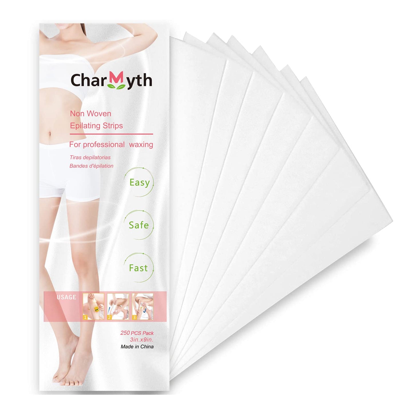 CharMyth Wax Strips Facial and Body Hair Removal Waxing Strips, Non-Woven Wax Strips for Women and Men Body Wax Strips, Wax Strips for Bikini Leg Eyebrow Face Hair Removal (250 PCS)