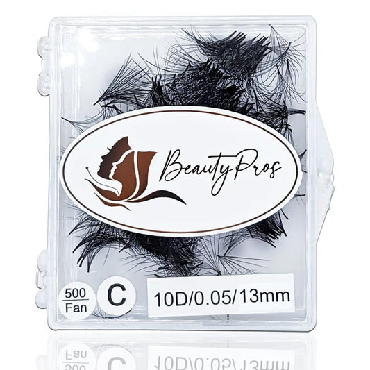 BeautyPros Professional Lash Extension Kit – Faux Mink Bundle 500 Lash Fans (8-17mm)- Premade Loose Fans base (0.05mm & 0.07mm) -Volume Lash Extensions Multiple Selection -Black (5D D Curl Wispy 12mm)