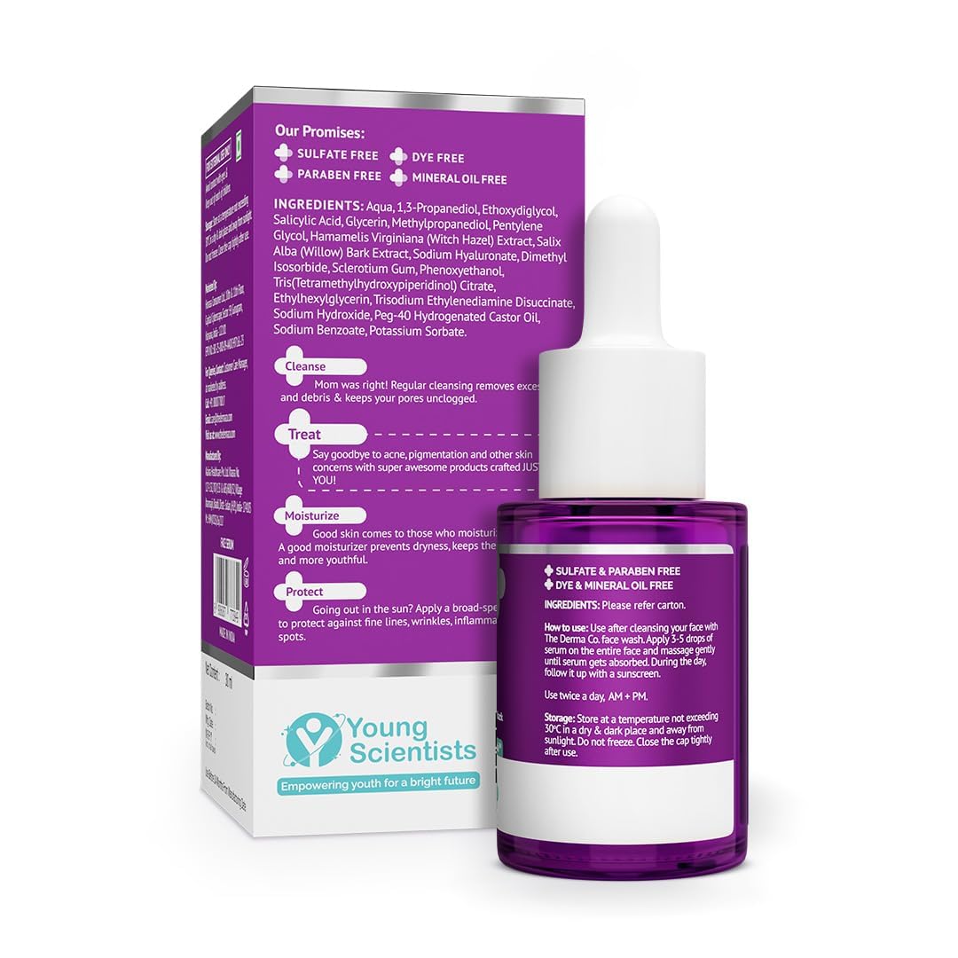 The Derma Co 2% Salicylic Acid Serum for Active Acne | Helps Reduces Acne Marks & Blackheads | Removes Excess Oil & Unclog Pores | Suits All Skin Types | 1.01 Fl Oz/30ml
