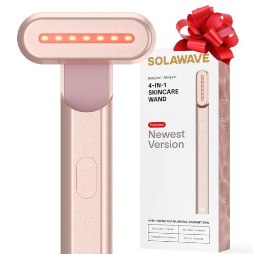 Solawave 4-in-1 Red Light Therapy Facial Wand | Anti-Aging Red Light Therapy for Face and Neck | Galvanic Microcurrent Gua Sha Facial Massager | Wrinkle Reduction | Solawave Original | Rose Gold