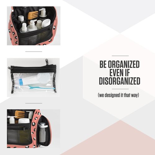 VENTURE 4TH Hanging Travel Toiletry Bag for Women & Men - Travel Organizer with Expandable Compartments & Removable Clear Pouch for Toiletries (Pink Cheetah)