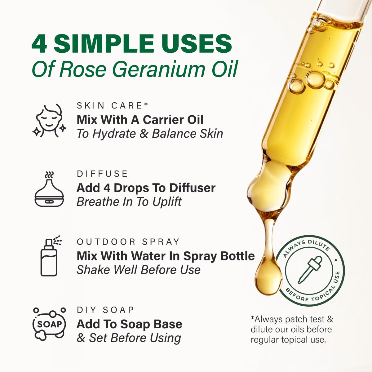 100% Pure Rose Geranium Oil - 4 Fl Oz Rose Geranium Essential Oil for Hair, Skin, Diffuser, Aromatherapy & DIY Soap Making Scent