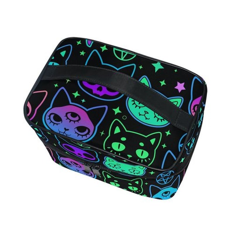 Cosmetic Bag Rainbow Cat Witchcraft Moon Star Travel Makeup Organizer Bag Portable Train Case for Women Girls