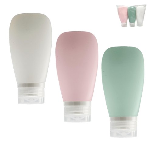 LYOB Travel Bottles for Toiletries, TSA Approved 3oz Leak Proof Silicone Refillable Squeeze Travel Size Containers BPA Free for Cleansers, Lotions, 3-pk (Pink-White-Teal)