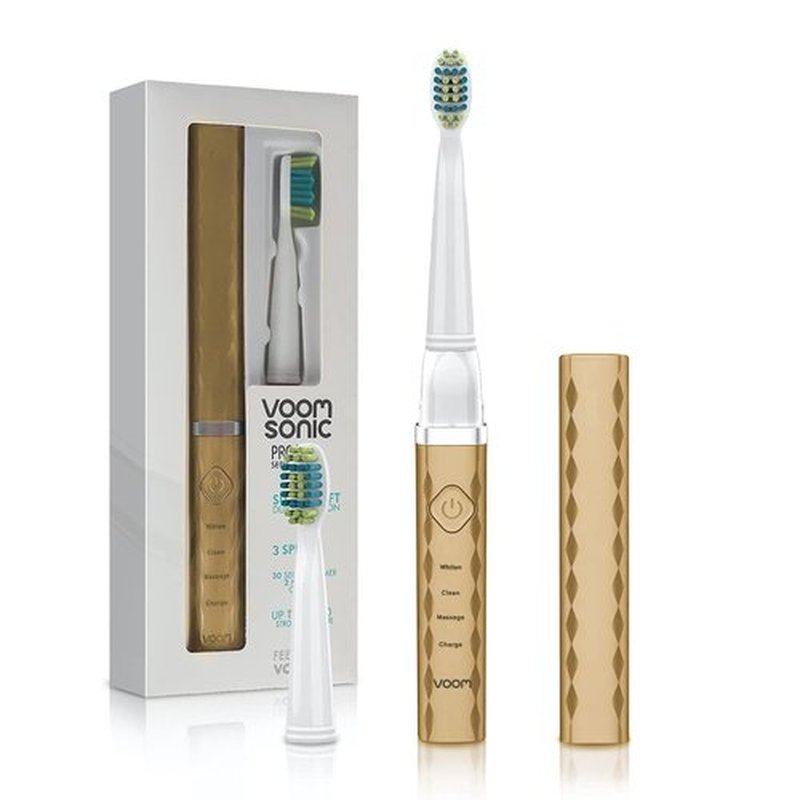 Voom Sonic Pro 3 Rechargeable Electric Toothbrush with Soft Dupont Nylon Bristles Dentist Recommended Portable Oral Care 2-Minute Timer 3 Adjustable Speeds Light Weight Design - Metallic Rose