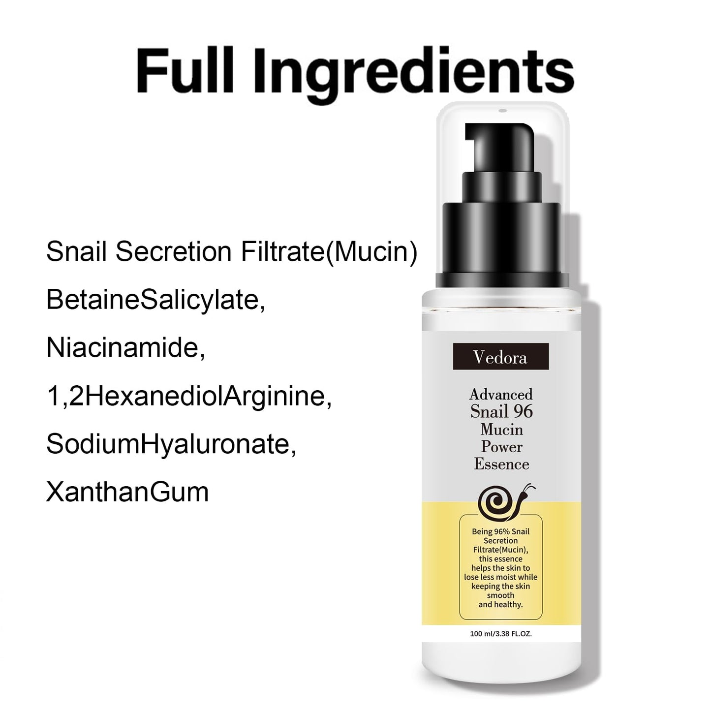 Vedora Snail Mucin 96% Power Hydrating Essence: Moisturizing Serum with Snail Secretion Filtrate for Radiant, Nourished Skin (3)