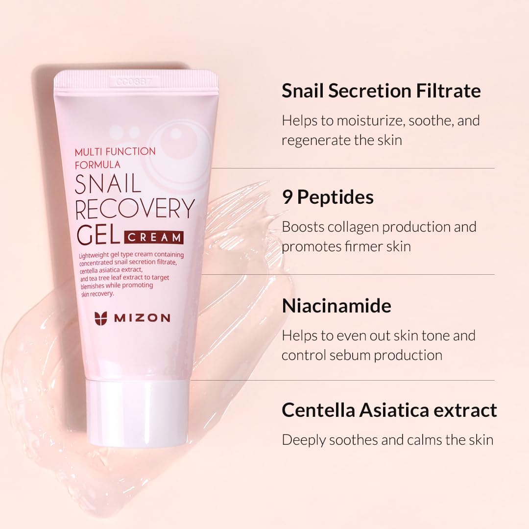 MIZON Snail Recovery Gel Cream, Wrinkle Care, Skin Elasticity, Moisture, Fragrance-Free, Paraben-Free (45ml 1.52 fl. oz)